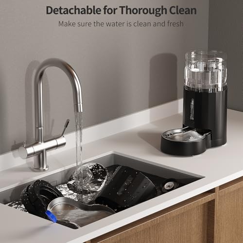 JUNSPOW Cat Water Dispenser with Stainless Steel Bowl (4L Black) | Automatic Gravity Water Dispenser for Cats or Small Medium Size Dogs, Large Capacity, Easy to Clean - color: Black, size: 4L Base