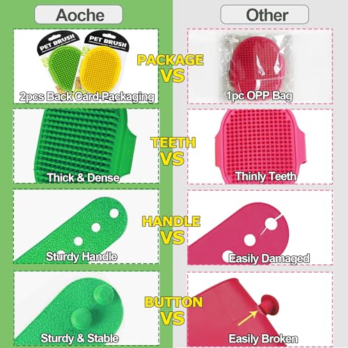 Dog Bath Brush, 2Pack Pet Grooming Brush Shedding Comb Shampoo Brush - color: Green+yellow