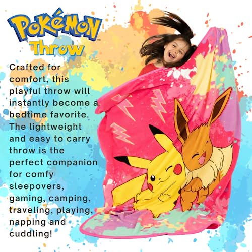 Pokemon Anime Pikachu and Eevee Kids Bedding Super Soft Micro Raschel Throw, 46 in x 60 in, (Official Licensed Product) by Franco - color: Pokemon Girl, size: 46 in x 60 in