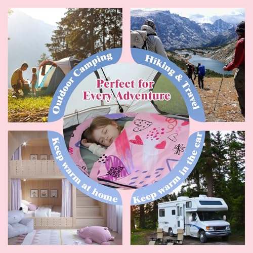 Kids Sleeping Bag for Girls, Portable 3 Season Sleeping Bag | Sleeping bag for girls youth, ideal for sleepovers, travel and camping. Includes a carry bag and is machine washable.