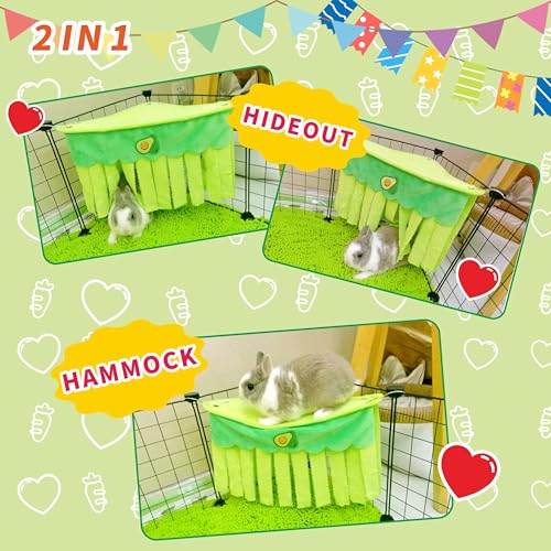 Guinea Pig Hideout, Cute Guinea Pig Corner Fleece Forest Hideaway 3-Side Curtain, Rabbit Hammock Toy and House Bed for Bunny, Ferret, Rat, Chinchilla and Small Animal Cage Accessories (Green)