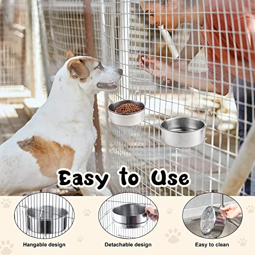 mumufy 6 Pieces Stainless Steel Hanging Water Bowls with Holder Detached Anti Spill Pet Metal Bowl Cage Kennel Crate Food Bowl(30 oz) - size: 30 oz