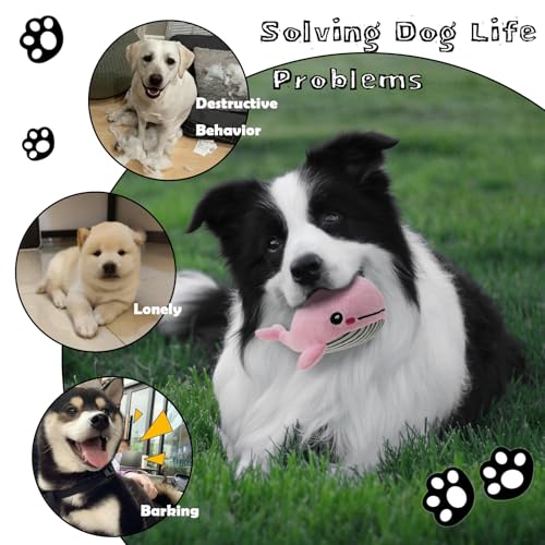 Dog Hide and Seek Toys Puppy Chew Squeaky Toys Plush Mushroom&Bamboo&Shell Hideout Stuffing with Squeakers Animals (3Pcs Squeaky Whale Pink) - color: 3Pcs Squeaky Whale Pink