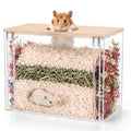 Fully Detachable Hamster Digging Box, Removable Acrylic Panels & Wooden Lid, Extra Deep Clear Panoramic Burrow, Dual-Side DIY Habitat, M Size for Syrian Hamsters, Gerbils, Degus - size: 8.7"L x 6.1"W x 6.3"H