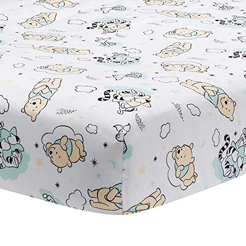 Lambs & Ivy Disney Baby Winnie the Pooh Hugs White Fitted Crib Sheet | Fits Standard Size Crib Mattress Measuring Approx 52" x 28", Elastic All Around, Machine Washable - color: Pooh Hugs, size: Standard Crib
