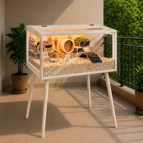 PROLEE Hamster Cage Wooden Chew Proof, Extra Large Mice and Rat Habitat Openable Top with Acrylic Sheets Solid Built Small Animal Cage with Leg Stands, 40 Inch Long - size: 40.0"L x 20.0"W x 47.5"H