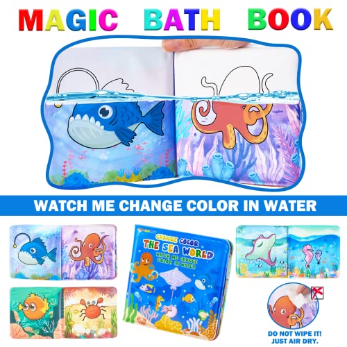 Color Changing No Hole Bath Toys with 2 Glow in The Dark Toys & Bath Book | Bath Toys for Kids Toddlers, Color Changing Squishy Sea Animal Bathtub Toys, Water Table Toys Sea Creatures Fish Toys