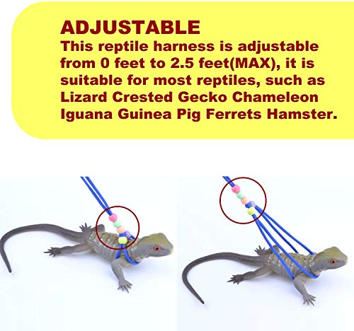Adjustable Reptile Training Lead Harness Leash Nylon Rope for Lizard Crested Gecko Chameleon Guinea Pig Ferrets Hamster Rats (Blue) - color: Blue