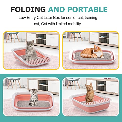 Open Top Cat Litter Box, Large Foldable Cat Potty Height-Adjustable Sides Anti-Splash, Open Air Kitty Litter Pan No Smell, Cat Toilet Easy Clean with Cat Litter Scoop (Pink) - color: SMALL PINK