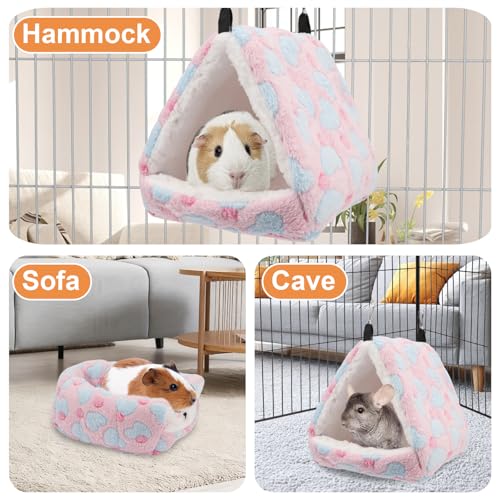 Litewoo Sugar Glider Bed Cozy Small Animal Hammock Hanging House Washable Warm Guinea Pig Hideout Hamster Cave Accessories for Rat Hamster Gerbil Sugar Glider Chinchilla Squirrel and Bird (Large Pink) - color: Pink