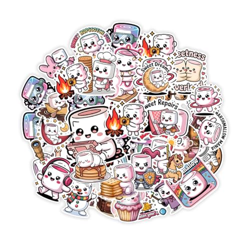 Podagree 60Pcs Marshmallow Sticker Cute Food Decal Funny Cartoon Sweet | Marshmallow Stickers with Cute Food Characters for Sweet Lovers, Laptop, Water Bottle, Journal and Notebook Use - color: Marshmallow, size: 3in