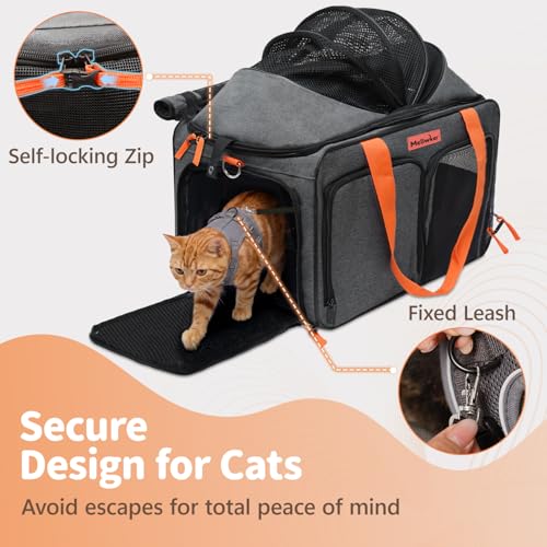 Soft Sided Cat Pet Dog Carrier, Large Airline Approved Travel Bag | Top Loading Breathable Mesh, Foldable Expandable Design, Fits Kittens & Puppies Up to 15 Lbs, Comfy for Transport Scenarios