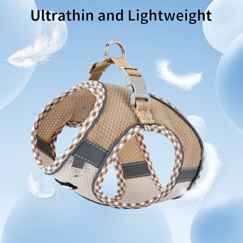 Small Dog Harness - Breathable Double-Layer Jacquard No-Choke Vest, Durable Anti-Tear Fabric with Reflective Trim - Perfect for Running, Parties, Daily Walks (Brown-Beige, XS) - color: Brown-Beige, size: XS(Chest: 11.5 - 13.5")