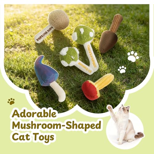 5 Pack Catnip Toys, Cat Toys with Catnip & Silvervine, Colorful Mushroom Kitten Teething & Cat Chew Toys with Different Textures, Funny Cat Kicking Toys for Indoor Cats - color: Mushroom