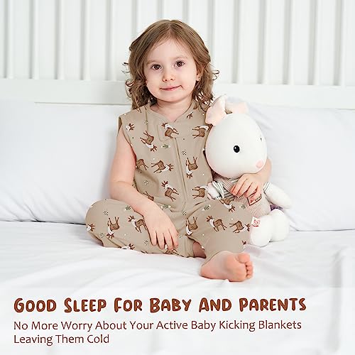 Miracle Baby Sleep Sack with Feet, 0.5 TOG 100% Cotton Wearable Blanket with Legs, Sleeveless Sleeping Bag for Babies(2 Pack) - color: Lion + Deer, size: L (2-4T)