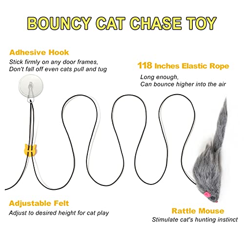2PCS Cat Toys for Indoor Cats, Interactive Fly Chase Cat Door Toy Mouse Feather Toys for Mental Physical Stimulation, Kitten Toys Retractable Cats String Toys Teaser Play Exercise