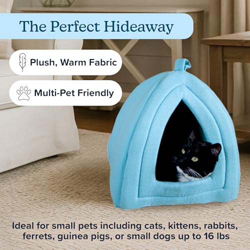 PETMAKER Cat House Indoor Bed with Removable Foam Cushion, Blue | Plush Cat Tent Bed for Small Kittens, Rabbits, Guinea Pigs, and Other Small Animals, Comfortable Cozy Pet Hideaway - color: Blue