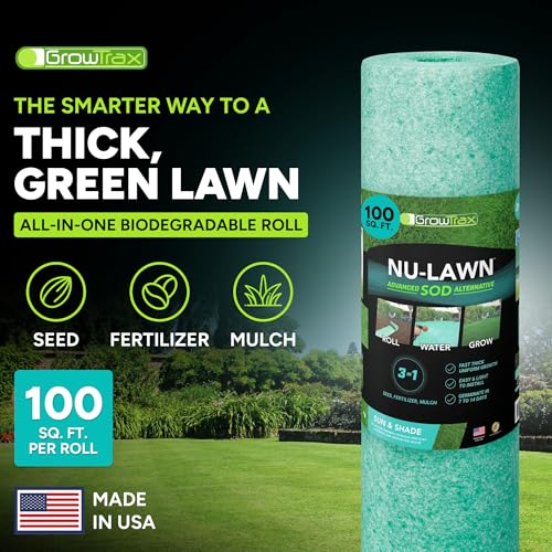 Growtrax Biodegradable Grass Seed Mat - 100 Sq Ft Year Round Green | Grass Seed for Lawns, Dog Patches & Shade, Just Water and Grow, No Fake or Artificial Grass - size: 803