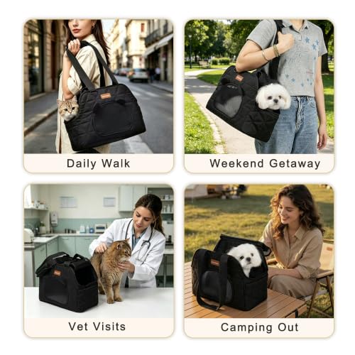 Dog Purse Carrier for Small Dogs Firm Bottom Puppy Travel Bag (Black) | Cat Carrier Small Dog Bag with Pocket, Breathable Mesh, Anti-Escape Safety Leash, Comfy Dual-Sided Mat for Outdoor Car Travel - color: Black