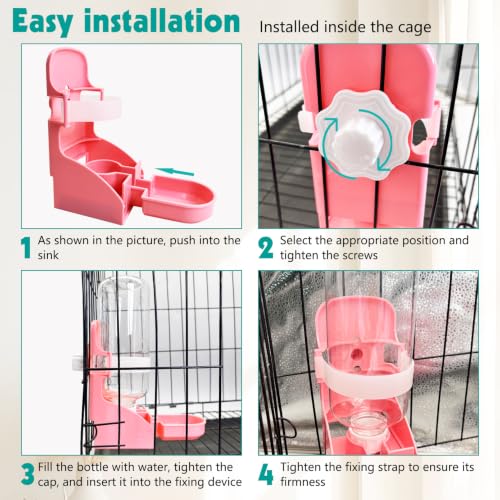 kathson Rabbit Water Bottle, 17oz Hanging Water Fountain Automatic Dispenser No Leak WaterFeeder for Bunny Chinchilla Guinea Pig Hedgehog Ferret - size: 2PCS Water Dispenser, Blue+Pink