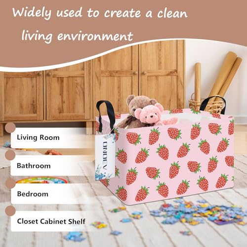 Rectangular Fabric Storage Bin, Foldable Strawberry print Basket | Damp-proof canvas with reinforced stitched handles.Great for clothes,books and sundries in closets,playrooms,laundry rooms. - color: REC Strawberry