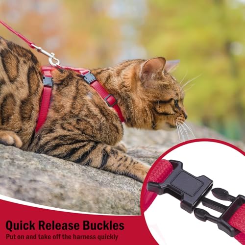 PUPTECK Adjustable Cat Harness and Leash Set Escape Proof Kitten Strap Collar for Walking Travel, Red, M - color: Red, size: Medium
