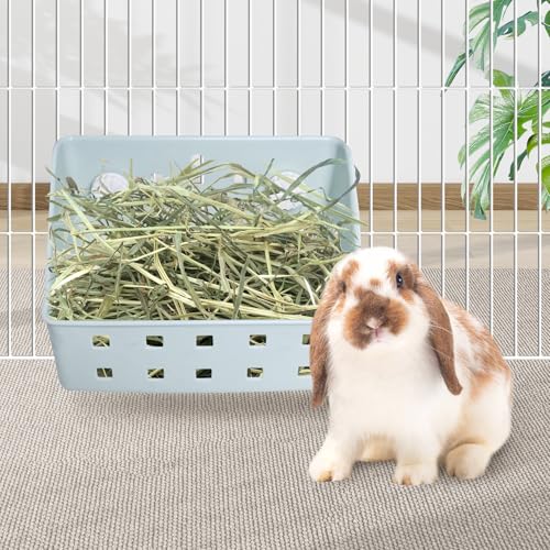 kathson Rabbit Hay Feeder Small Hay Manger Less Wasted Grass Holder Rack Food Dispenser Small Animal Plastic Bowl for Rabbits Bunny Guinea Pigs Rat Chinchilla（Blue）