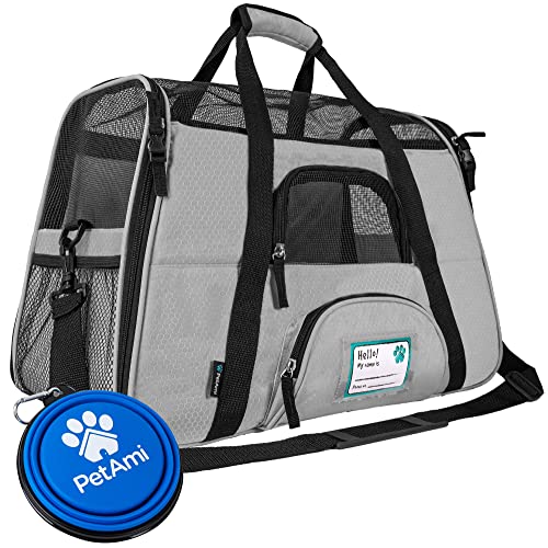 PetAmi Airline Approved Pet Carrier for Cats & Small Dogs, Soft Sided TSA Travel Carrier Bag with Sherpa Bed, Breathable Mesh Ventilation, Collapsible Bowl, Fits Under Seat, Up to 18 lbs, Large Gray - color: Light Gray, size: Large - 19.5"L x 10.2"W x 12"