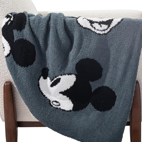 Jay Franco Disney Mickey Mouse Faces Feather Knit Fluffy Throw Blanket - Fuzzy Blanket Measures 50 x 60 Inch | Super Soft Lightweight Bedding - color: Gray - Mickey Mouse