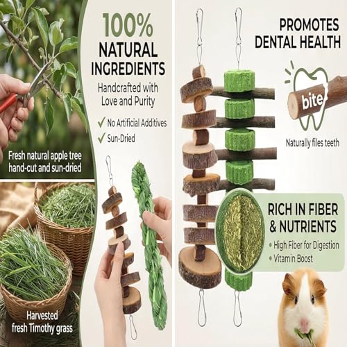 5pcs Hanging Rabbit Chew Toys Hay Ball Apple Stick Wood Pet Snack | natural timothy hay sticks for rabbits guinea pigs pets Teeth grinding support high fiber digestion handmade no additives - style: String-5pcs