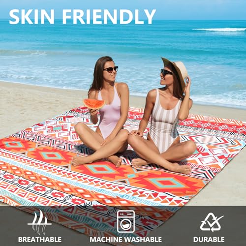 WIWIGO Beach Blanket Mat Waterproof Sandproof for 2-8 Adults Quick Drying | Extra Large, For 2-8 Adults,Windproof, Outdoor Picnic Mat, Beach Accessories Must Have,Gifts, for Travel, Camping, Hiking - color: Bohemian Orange, size: 79" X 83"（1-4person）