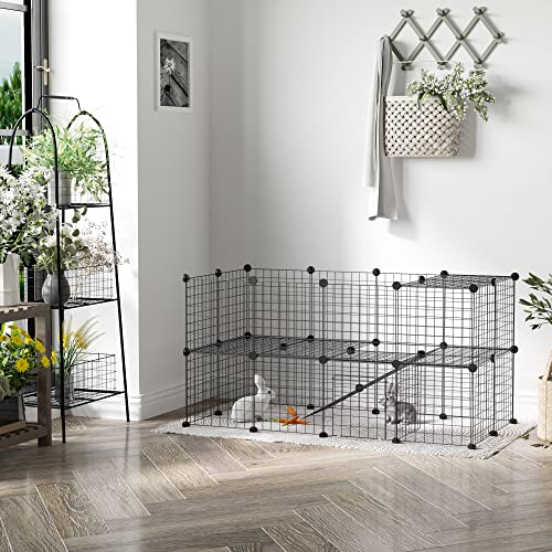 PawHut 36 Panels Small Animal Playpen with Door for Guinea Pigs 14 x 14 in | DIY C&C Cage, Ramp, Portable Metal Wire Yard, Rabbit, Hedgehogs