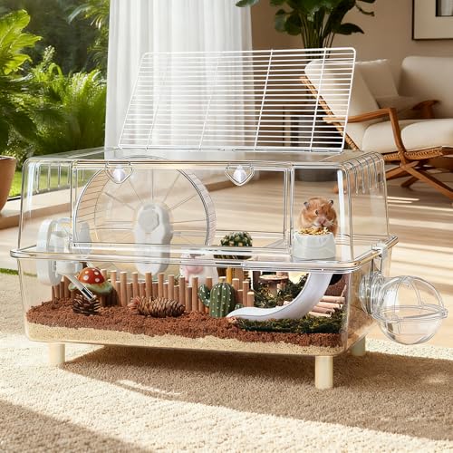 Large Hamster Cage,Crystal Clear Acrylic Hamster Cage with Stand,24.4''L*18.1''W*15.8''H Pet Mouse Cage for Pet Mice,Crystal Mouse Habitat,Hamster Enclosure with Modular Platform,Hamster Starter Kit - size: 24.4"L x 18.1"W x 15.8"H