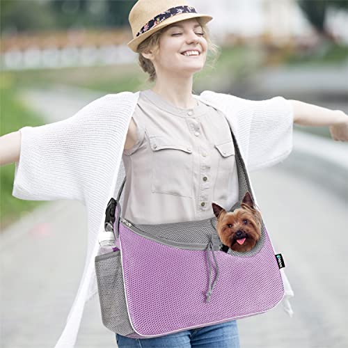 PetAmi Dog Sling Carrier Small Dogs, Hands Free Crossbody Carrier, Purple | Under 10 lbs, Puppy Cat Pet Travel Gift, Breathable Mesh, Padded Strap, Removable Sherpa Bed, Pockets & Poop Bag Dispenser - color: Purple