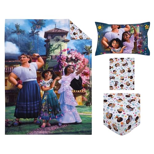 NoJo Disney Encanto Power Trio Purple and Teal 4 Piece Toddler Bed Set - Comforter, Fitted Bottom Sheet, Flat Top Sheet, and Reversible Pillowcase - color: Encanto - Power Trio
