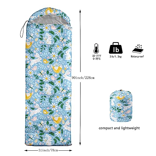 AILONEN Mermaid Scales Print Camping Sleeping Bag,Lightweight & Waterproof,3 Season Warm & Cool Weather,Portable Bags for Girls Women Travelling,Outdoors - color: Bunny2
