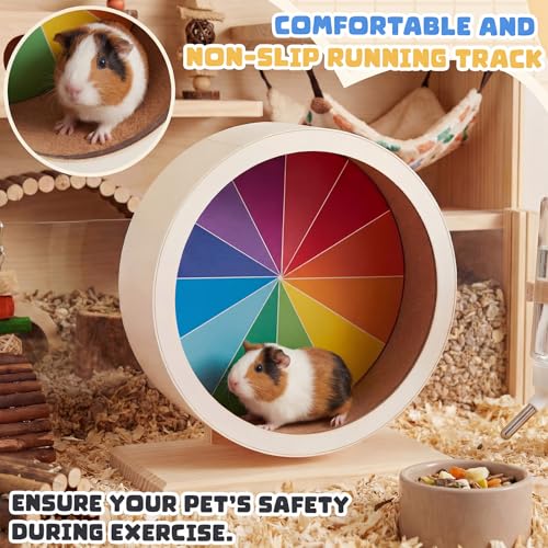 12 Inch Hamster Wooden Silent Wheel, Rainbow Printed Small Animal Exercise Wheel, Quiet Spinner Hamster Running Wheels Toys for Hamsters, Gerbils, Mice and Other Small Pets - size: Large