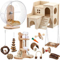 18 Pcs Hamster Accessories for Cages 10 Kinds Hamster Toys Set | Silent Hamster Wheel Maze Wood House Water Bottle Set for Rat Mice Small Animals Habitat Decor Enrichment(Mixed Play Form) - style: Mixed Play Style