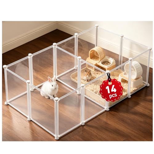 14 Pcs 16.5" H Small Animal Playpen, Indoor Puppy Playpen for Rabbits | Clear Transparent DIY Playpen Panels, 16.5" Tall Anti-Jump Height To Keep Rabbits, Kittens, Chicks And Hamsters Inside - style: 14 Panels