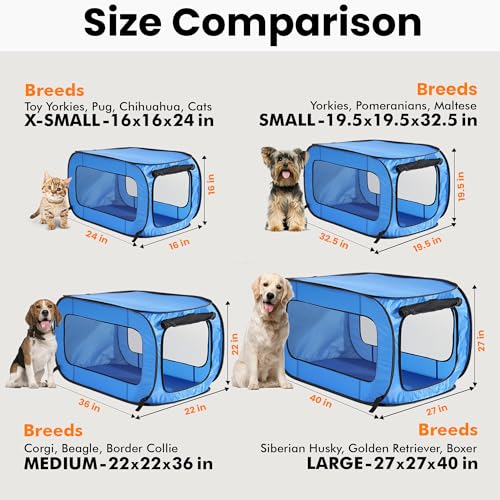 Beatrice Home Fashions Portable, Collapsible, Pop Up Kennel Travel Cat and Dog Crate, 32.5" L x 19.5" W x 19.5" H, Blue (Pack of 12) - color: Blue, size: 32.5"L x 19.5"W x 19.5"H (Pack of 12)