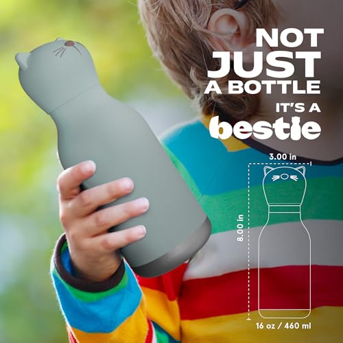 asobu Bestie Water Bottle, Cute Collectible Character, Leak Proof, BPA Free | 16 oz, Stays Cold 24 Hours, Double Wall Vacuum Insulation, Food Grade Stainless Steel, Spill Resistant, Great Gift Idea - color: Cat
