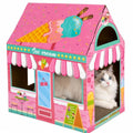 Cinrobiye Cardboard Cat House with Scratcher, Indoor Cat Condo Cat Cave Hideout with Scratch Pad, Cardboard Cat Playhouse Bed for Cats, Kittens, Rabbits & Small Pets (Ice Cream) - color: Ice cream