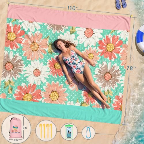 BYDOLL Beach Blanket Waterproof Sandproof,78''X81''/78''X110'' Large Sand Free Oversized Lightweight Sand Resistant Blanket, Picnic Mat for Beach Travel Camping Hiking Essentials - color: Flowers, size: 78''X110"