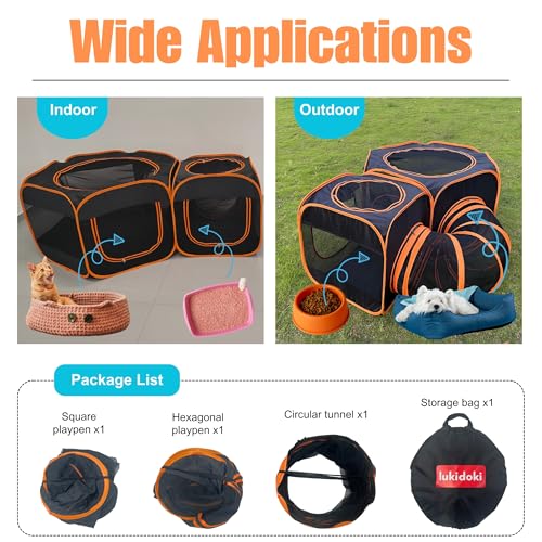 Portable Dog Playpen 2-Room with Tunnel, 3-in-1 Large Cat Crate Play Enclosure with Separate Areas, Foldable Pet Playpen for Puppy Kitten and Small Animals Indoor Outdoor - style: Large