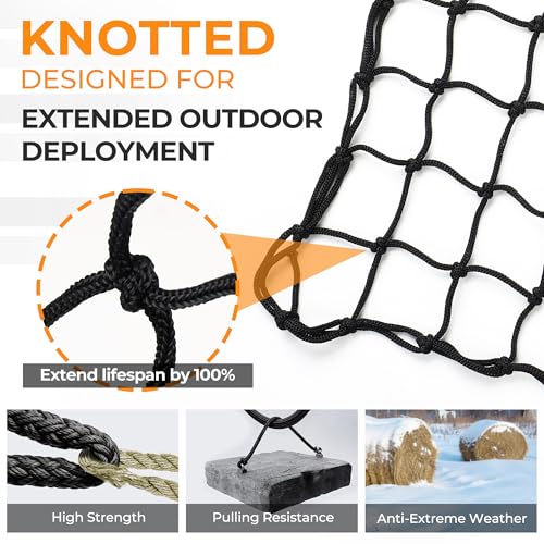 FRUITEAM Hay Nets for Horses, Heavy Duty Hay Bags with 2" Hole, Durable Hanging Hay Net for Goat Sheep, Slow Feed Hay Net with Upgraded Anti-Biting Nylon Rope (35" Length)