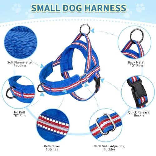 SlowTon No Pull Small Dog Harness and Leash Set with Front Clip | Soft Padded, Neck & Chest Adjustable, Lightweight, Anti-Twist, Puppy Vest Harness Pet Lead Combo for Small Medium Dog, DBL XS - color: Dark Blue, size: X-Small