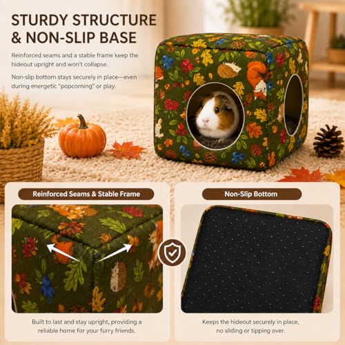 Guinea Pig Hideout House with Removable Cushion, Washable Small Animal Cube Bed, Cozy Bunny Hideaway for Guinea Pigs, Chinchillas, Hedgehogs, Hamsters & Dwarf Rabbits - color: Green Forest