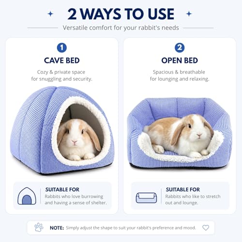 Rabbit Hideout Bed for Large Bunnies, Soft Plush Bunny House | Cozy Small Animal Hideaway with Removable Pad for Indoor Rabbits, Guinea Pigs, and Ferrets, Blue - color: Blue