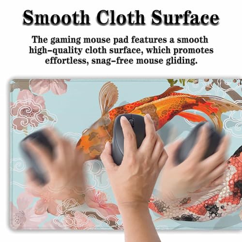 XXL Mouse Pad, Gaming Mousepads Desktop Mats, Extra Large Desk Pad Non-Slip Rubber Base Waterproof with Stitched Edges, 35.4 X 15.7 inch for Work/Game/Office/Home Japanese Traditional Fish - color: Japanese Traditional Fish