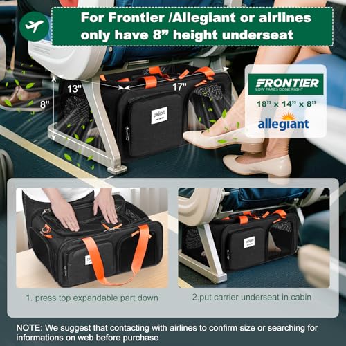 pidipiti 17x13x8 Soft-Sided pet Carrier,for 1 Extra-Small Dog/Small cat | top Expandable,TSA Approved,for Frontier Allegiant Breeze Airlines ,with 2 pockets,zipper lock,leakproof,good Visibility - size: 17.0"L x 13.0"W x 8.0"H